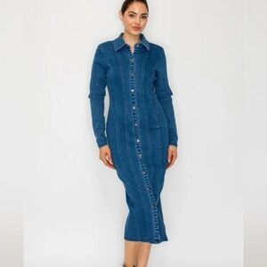 Jennifer Denim Long Sleeve Button-Down Dress NWT Small